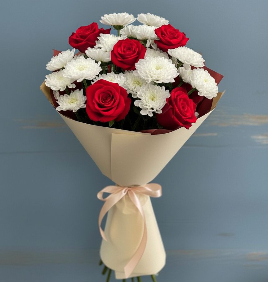 Букет цветов из: Розы и Хризантемы в Темиртау