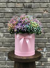Цветочная композиция из Гипсофила и Розы в шляпной коробке в Темиртау