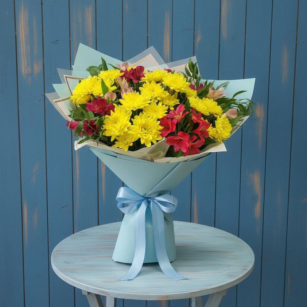 Букет сочные брызги в Темиртау Букет цветов из: Альстромерии и Хризантемы в Темиртау