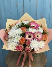 Букет цветов из:  Розы, Герберы и Хризантемы в Темиртау