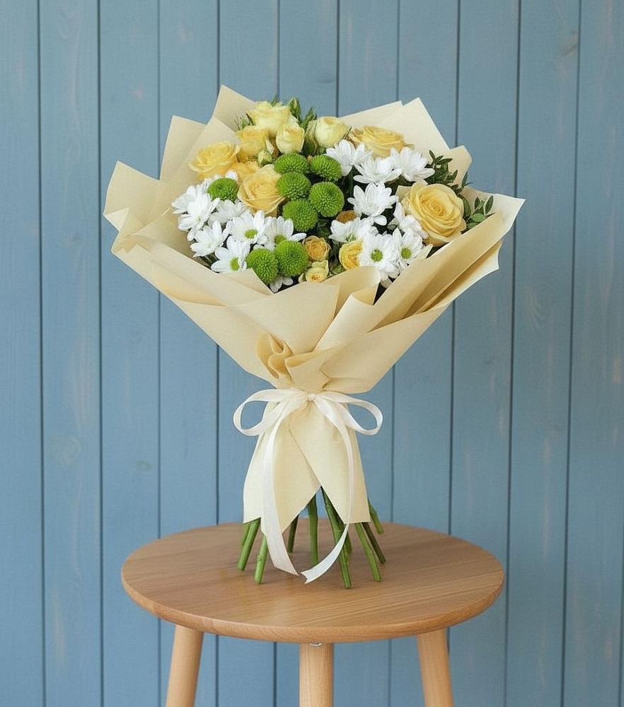 Букет Луч солнца в Темиртау Букет цветов из: Хризантемы и Розы в Темиртау