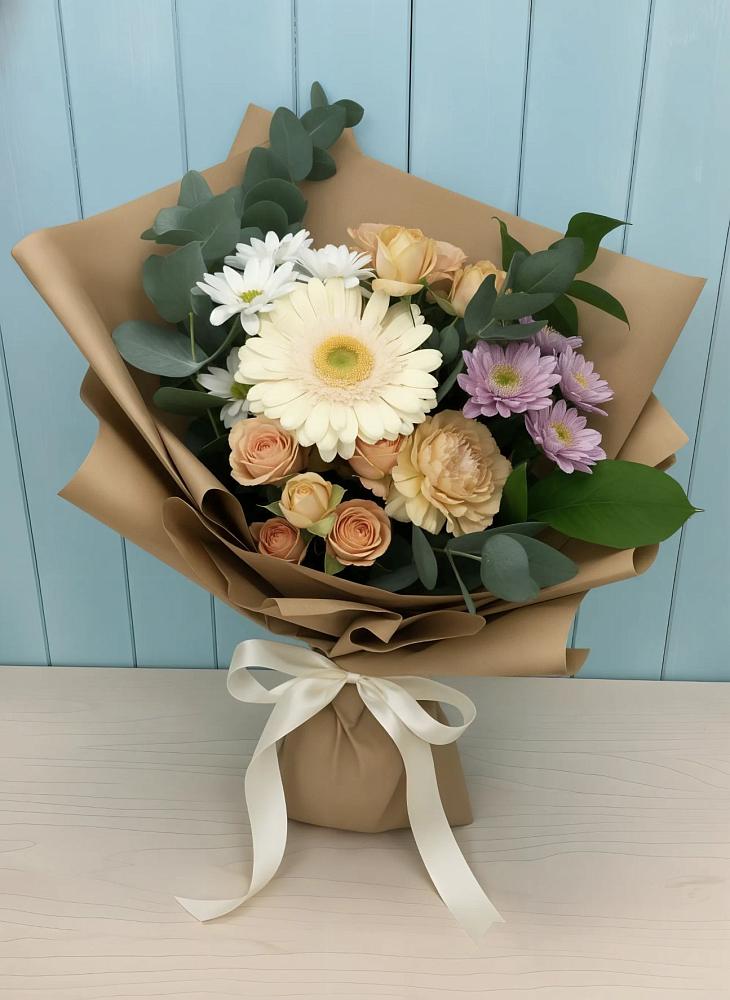 Букет Цветочные луга в Темиртау Букет цветов из: Герберы и Хризантемы в Темиртау