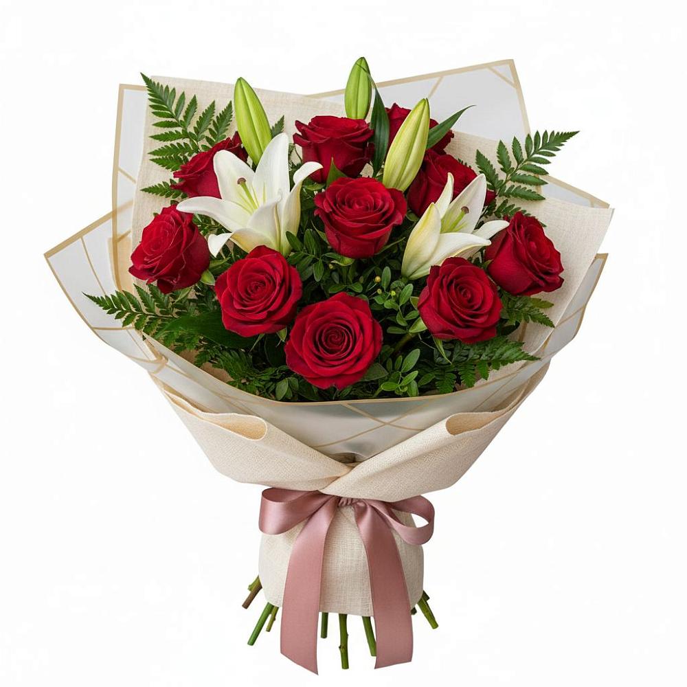 Букет высокая поэзия в Темиртау Букет цветов из: Лилии и Розы в Темиртау