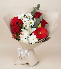 Букет цветов из:  Розы, Хризантемы, Герберы и Лилии в Темиртау