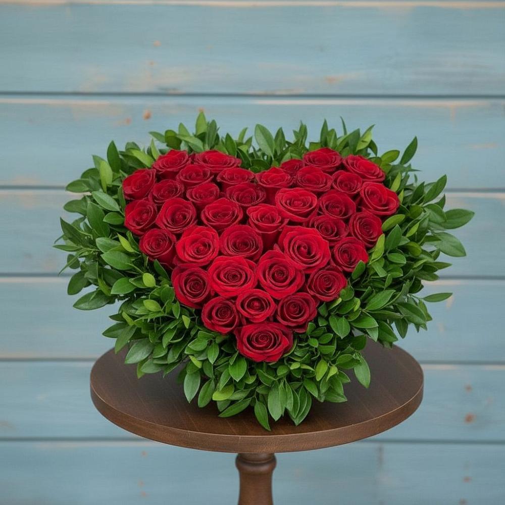 Композиция Сердце в любви в Темиртау Цветочная композиция из Розы в виде сердца в Темиртау