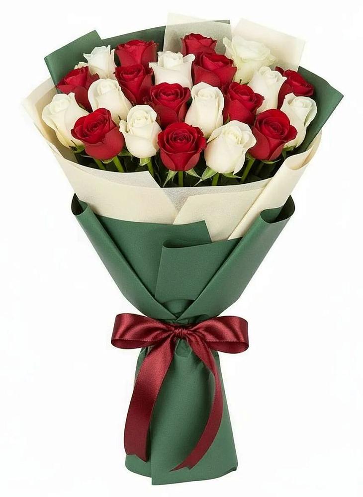Микс из красных и белых роз в Темиртау Букет Микс из красных и белых роз в Темиртау