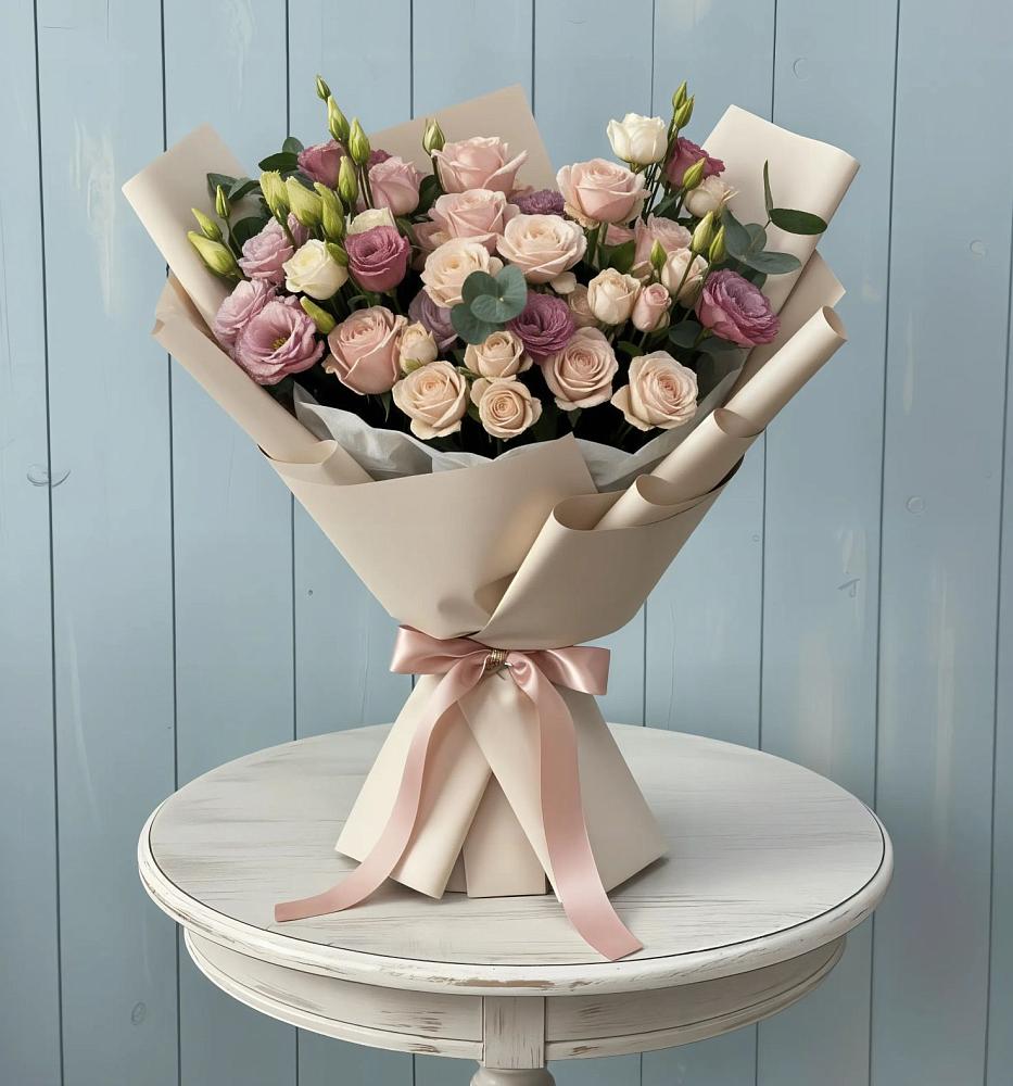 Букет бодрость в Темиртау Букет цветов из: Розы и Лизиантусы в Темиртау