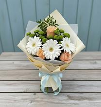 Букет герберы и розы в Темиртау Букет цветов из: Герберы, Розы и Хризантемы в Темиртау